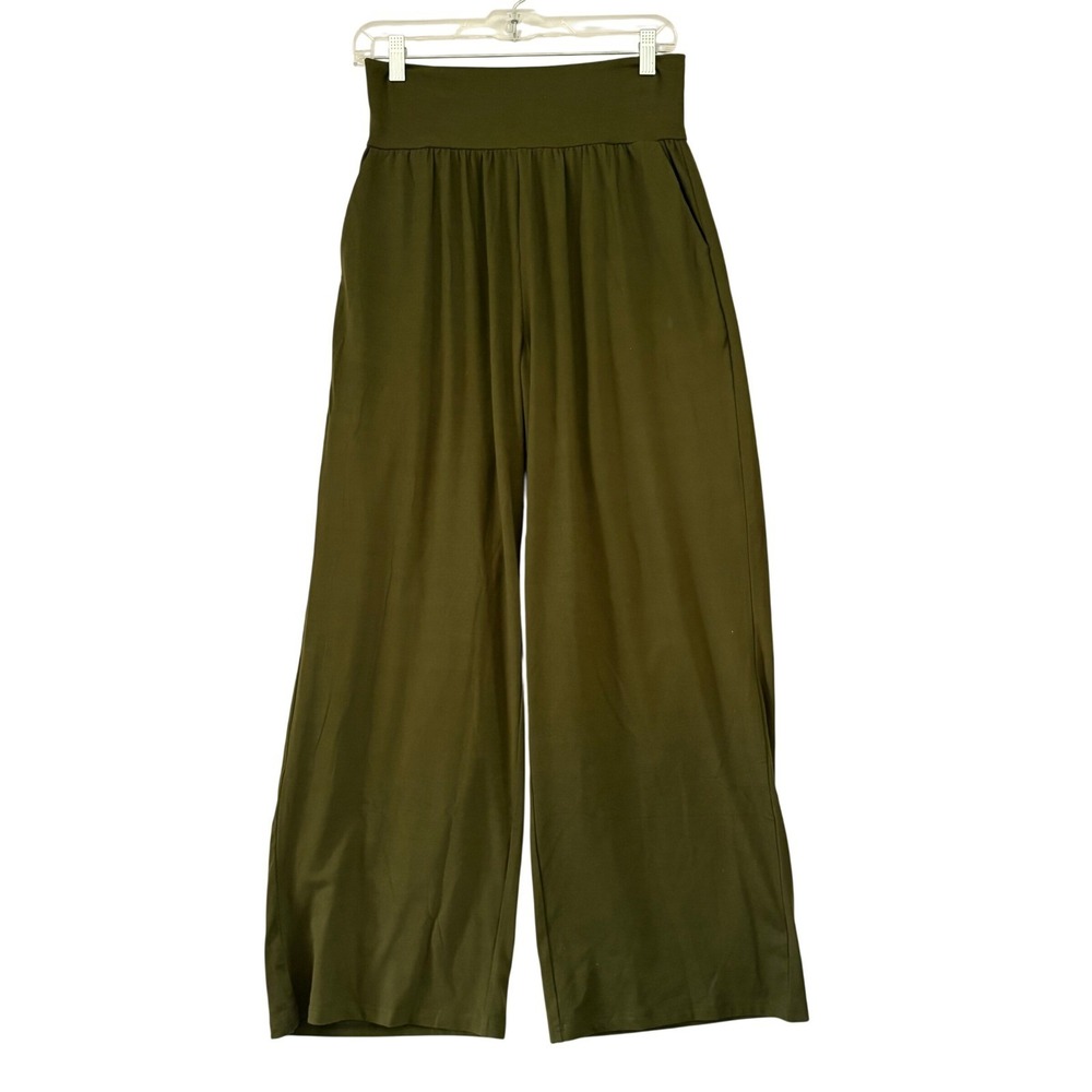 Gracyoga Womens Wide Leg Palazzo Pants Olive Green High Waist Pockets Size M